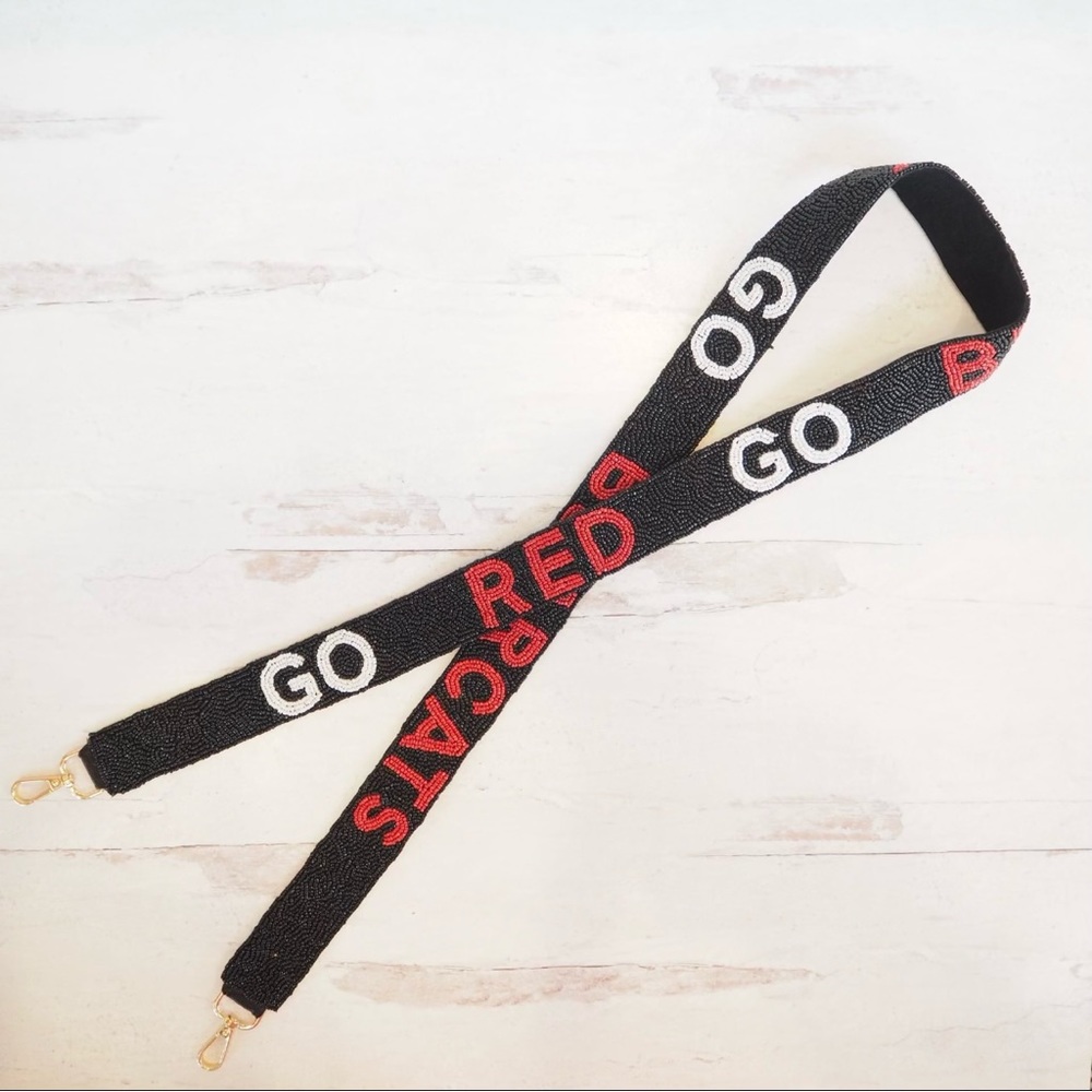 Beaded Go Red Go Bearcats Black Purse Strap